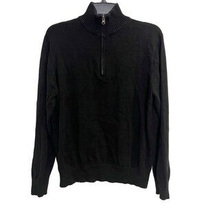 J. Crew Men's Black Quarter Zip Preppy Mock Neck Cotton Casual Sweater Size M